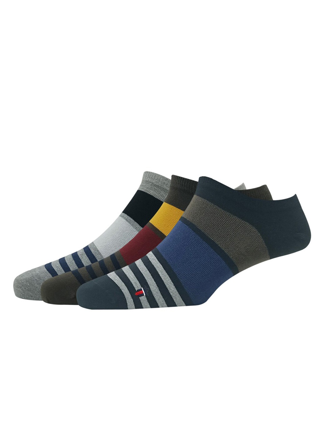 

Louis Philippe Men Pack Of 3 Striped Ankle Length Socks, Grey melange