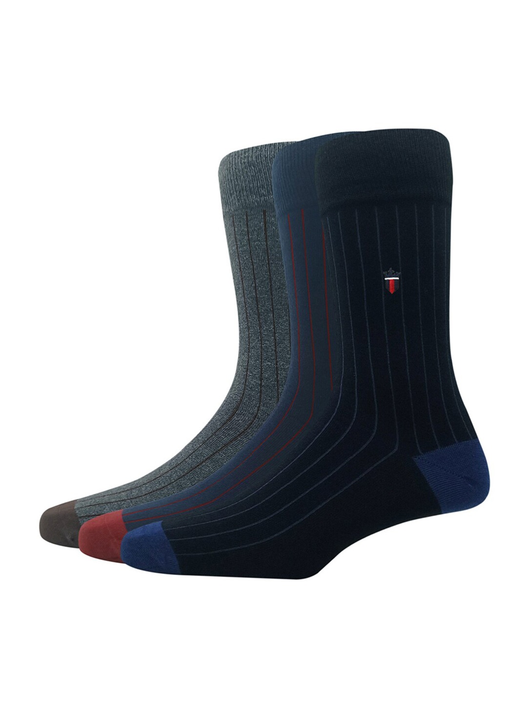 

Louis Philippe Men Pack Of 3 Striped Calf Length Socks, Black