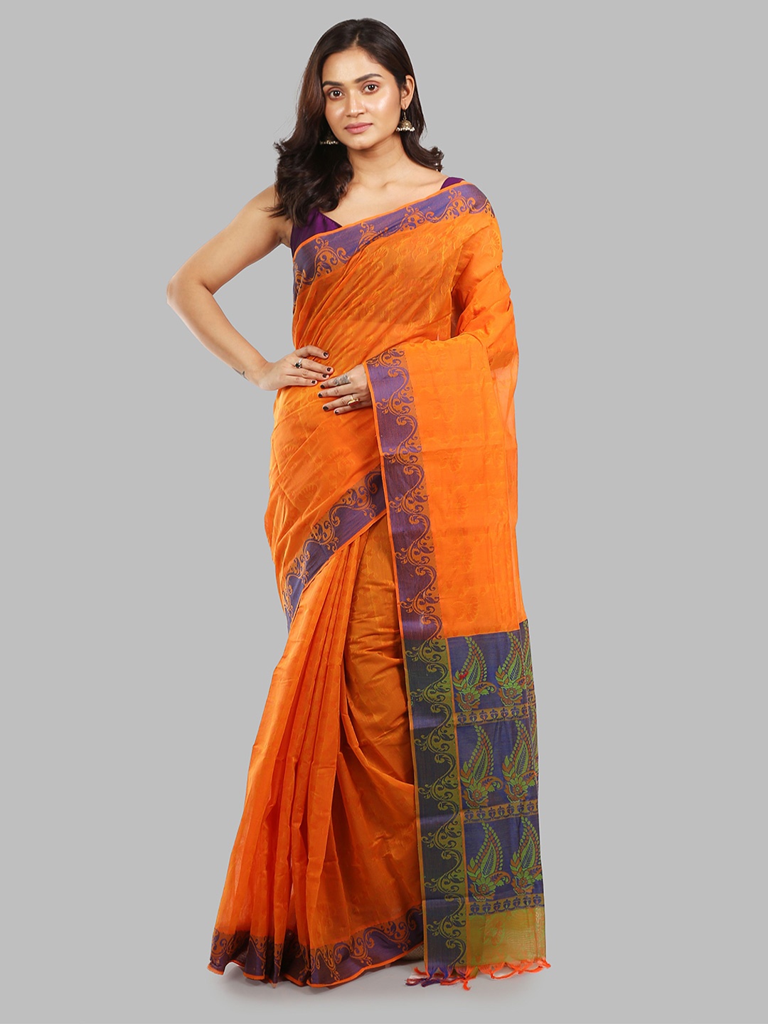 

Urbane Essence Woven Design Pure Cotton Saree, Orange