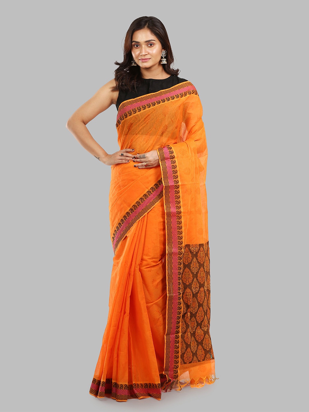 

Urbane Essence Woven Design Zari Pure Cotton Saree, Orange