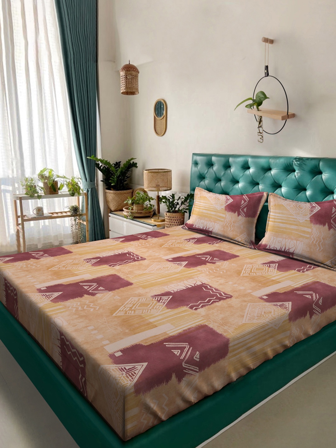 

KLOTTHE Rust Orange Colored Printed 400TC Pure Cotton Double King Bedsheet Set