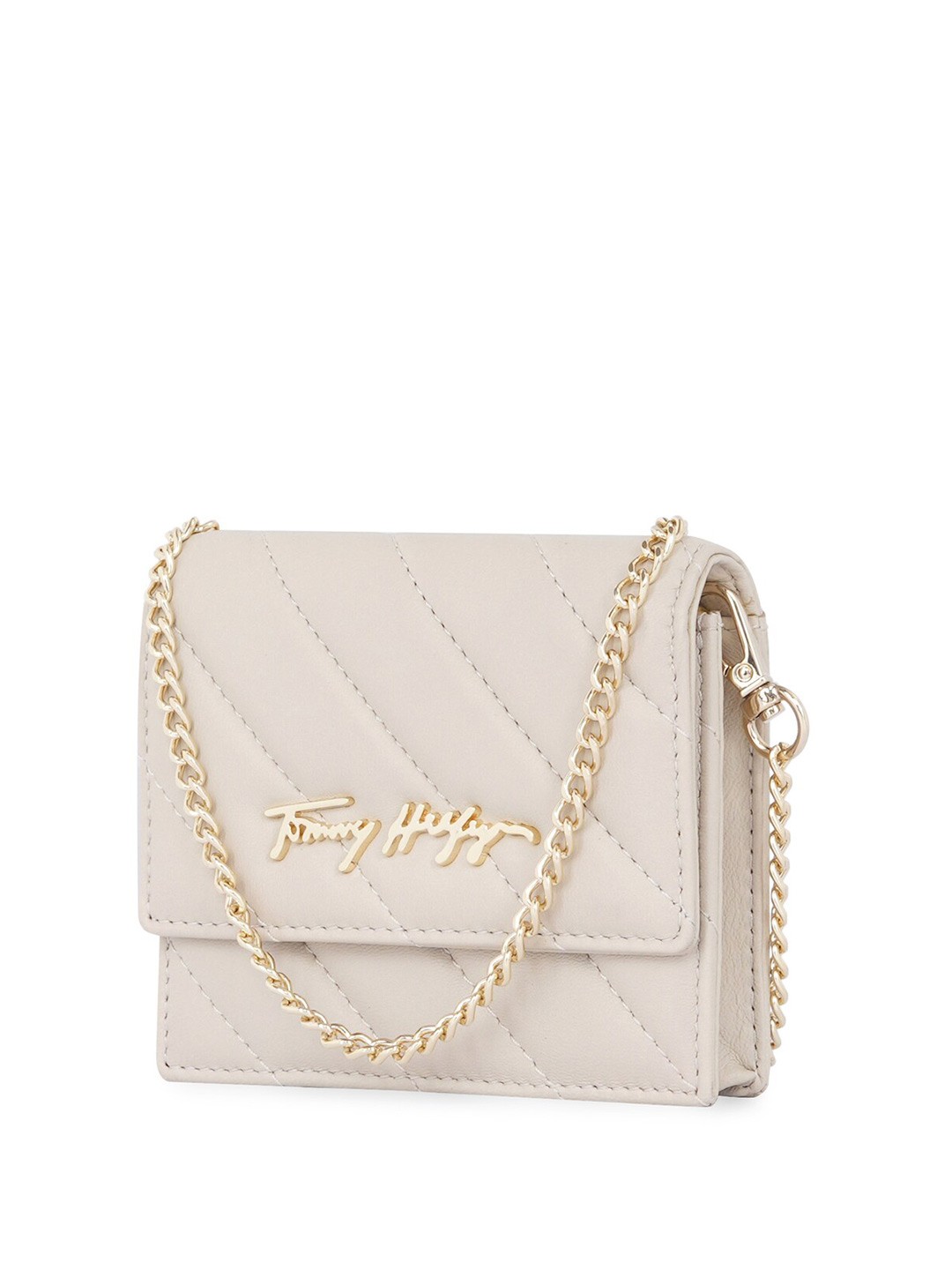 

Tommy Hilfiger Women Ethnic Motifs Leather Two Fold Wallet, Beige