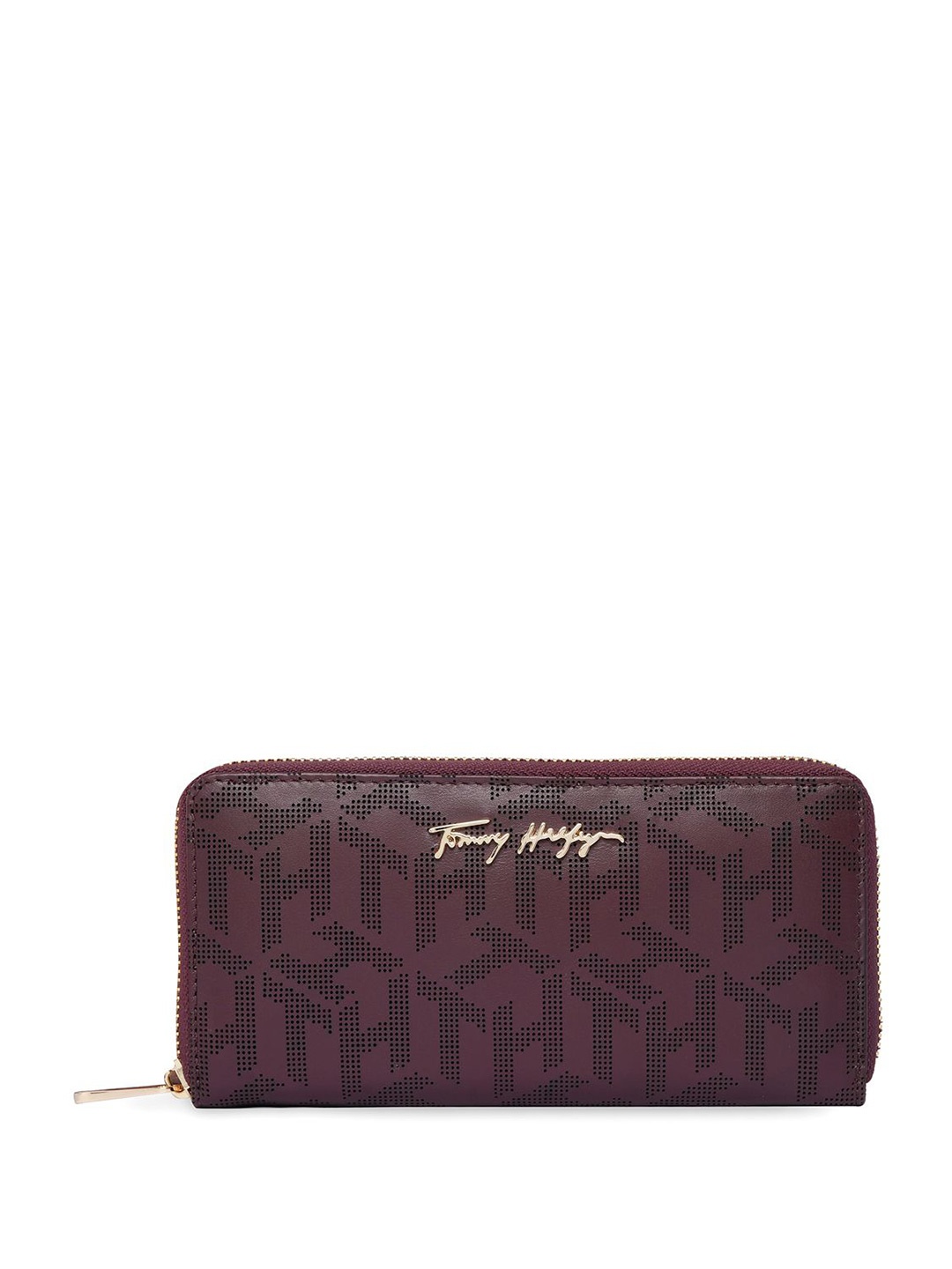 

Tommy Hilfiger Women Geometric Printed Leather Zip Around Wallet, Burgundy