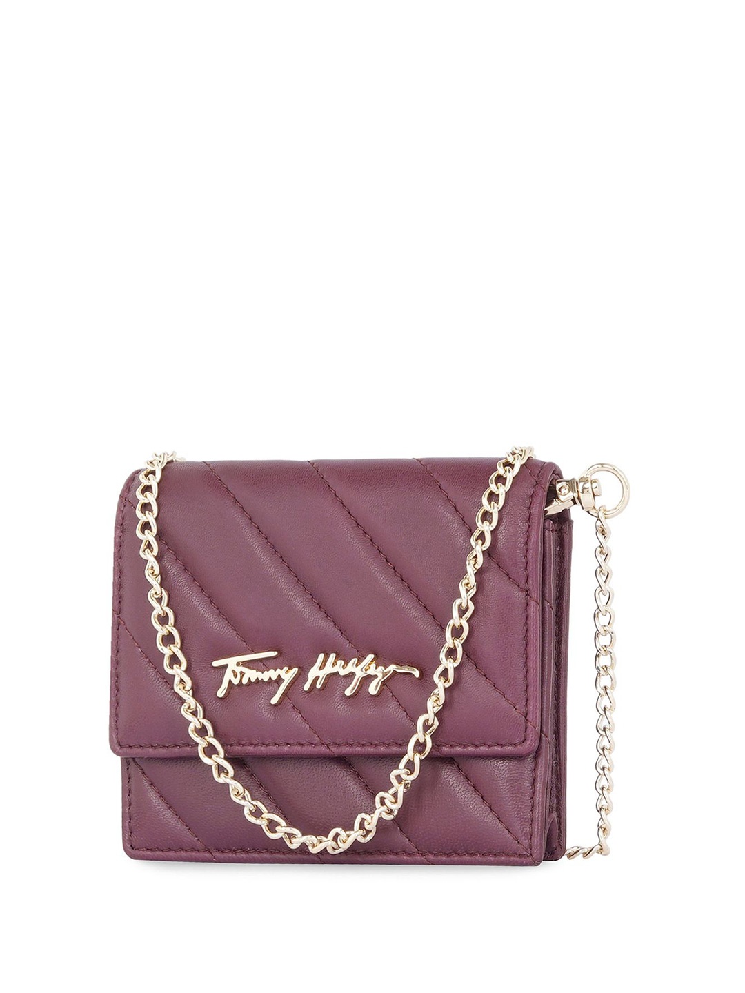 

Tommy Hilfiger Women Typography Printed Leather Envelope, Maroon