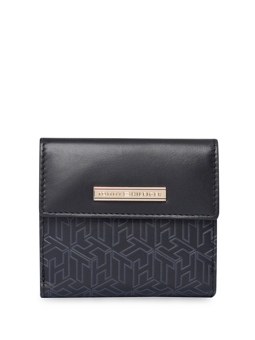 

Tommy Hilfiger Women Geometric Textured Leather Two Fold Wallet, Black
