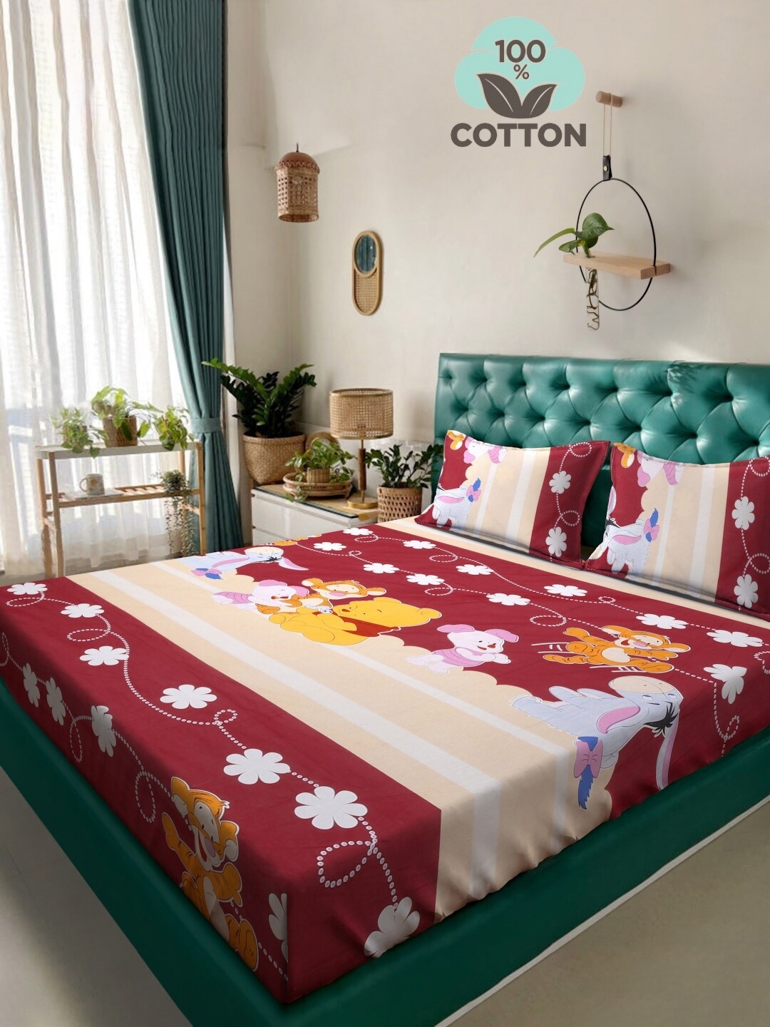 

KLOTTHE Red & Beige Printed 400 TC Pure Cotton Double King Bedsheet With 2 Pillow Covers