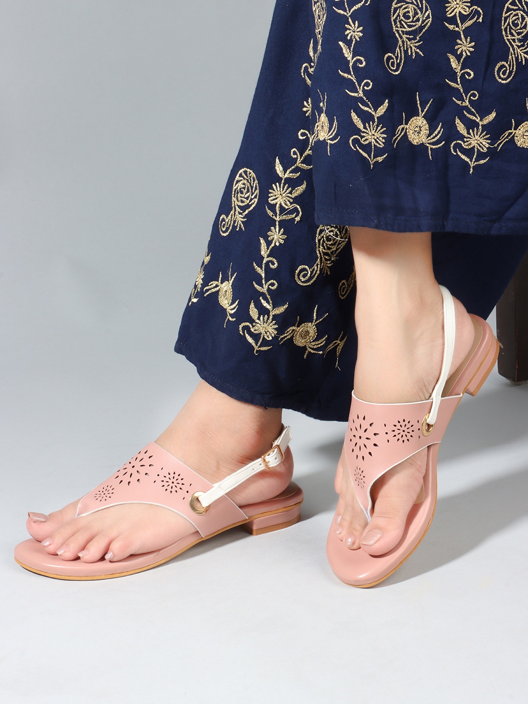 

Denill Women Block Sandals With Laser Cut, Pink