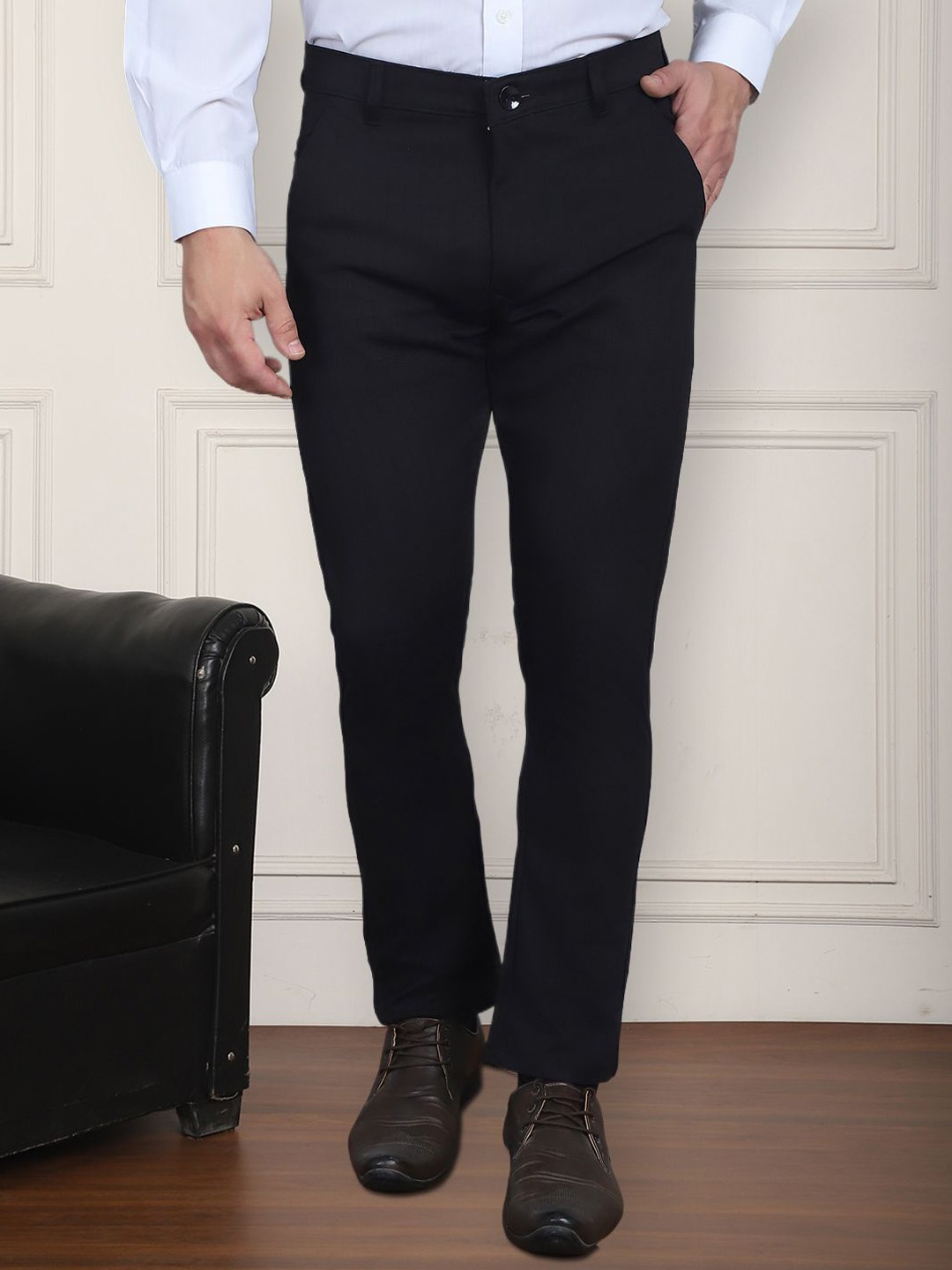 

JAINISH Men Relaxed Tapered Fit Easy Wash Trousers, Black