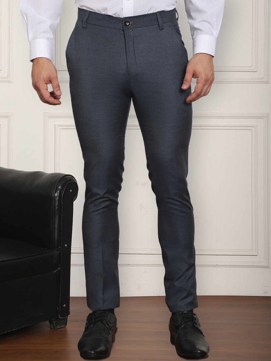 

JAINISH Men Relaxed Tapered Fit Easy Wash Trousers, Charcoal