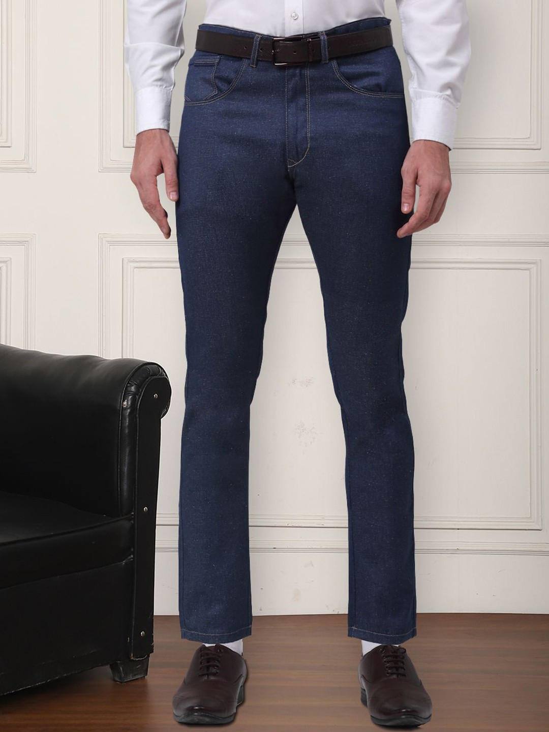 

JAINISH Men Relaxed Tapered Fit Trousers, Navy blue