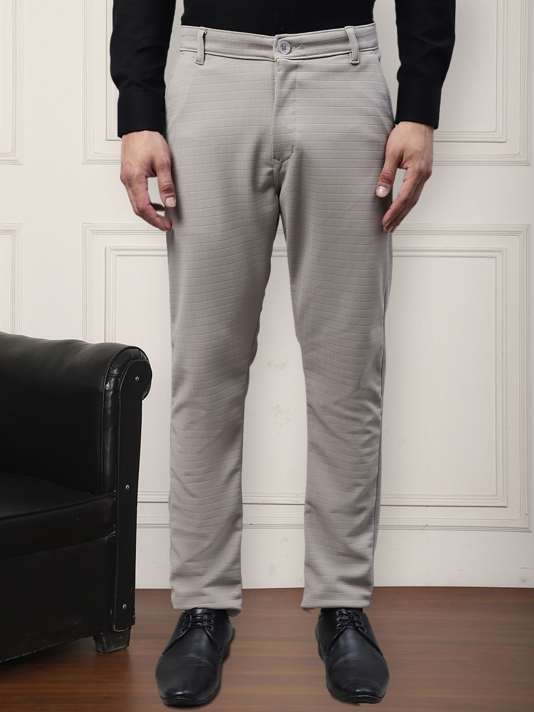 

JAINISH Men Relaxed Tapered Fit Easy Wash Trousers, Grey