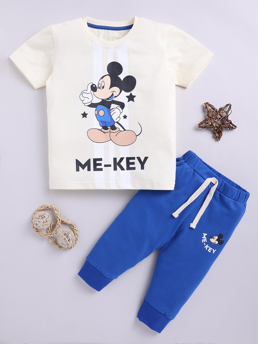 

SmartRAHO Boys Printed T-shirt with Trousers, Cream