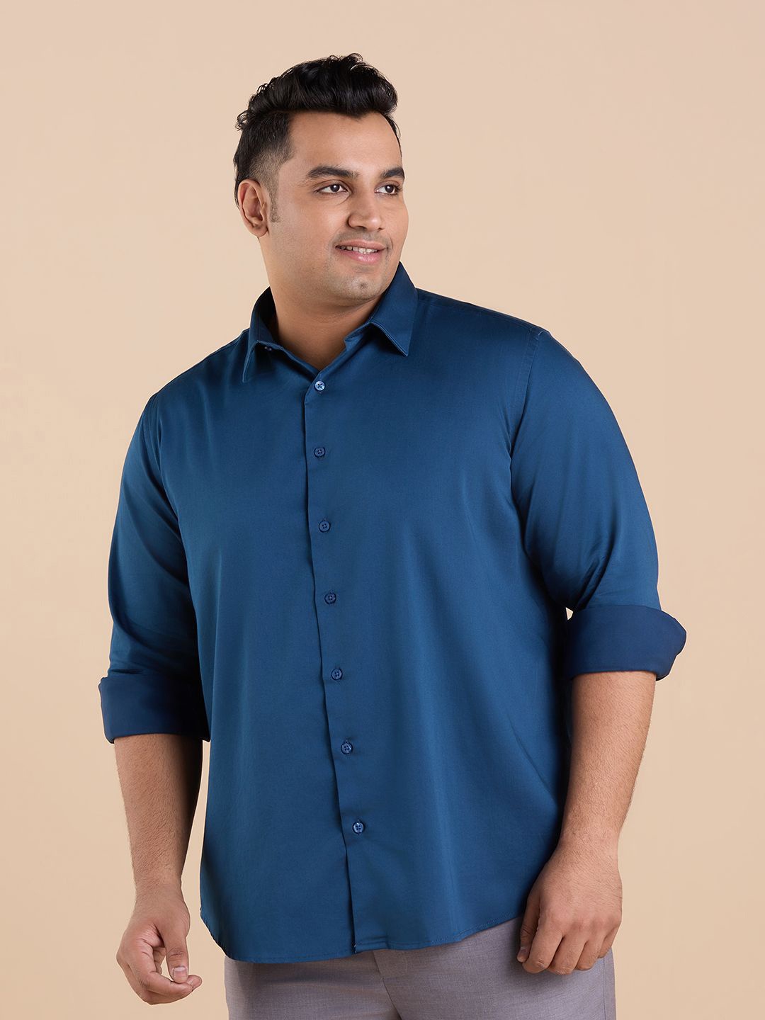 

Big Hello - The Plus Life Men Standard Solid Regular Fit Casual Shirt, Navy blue