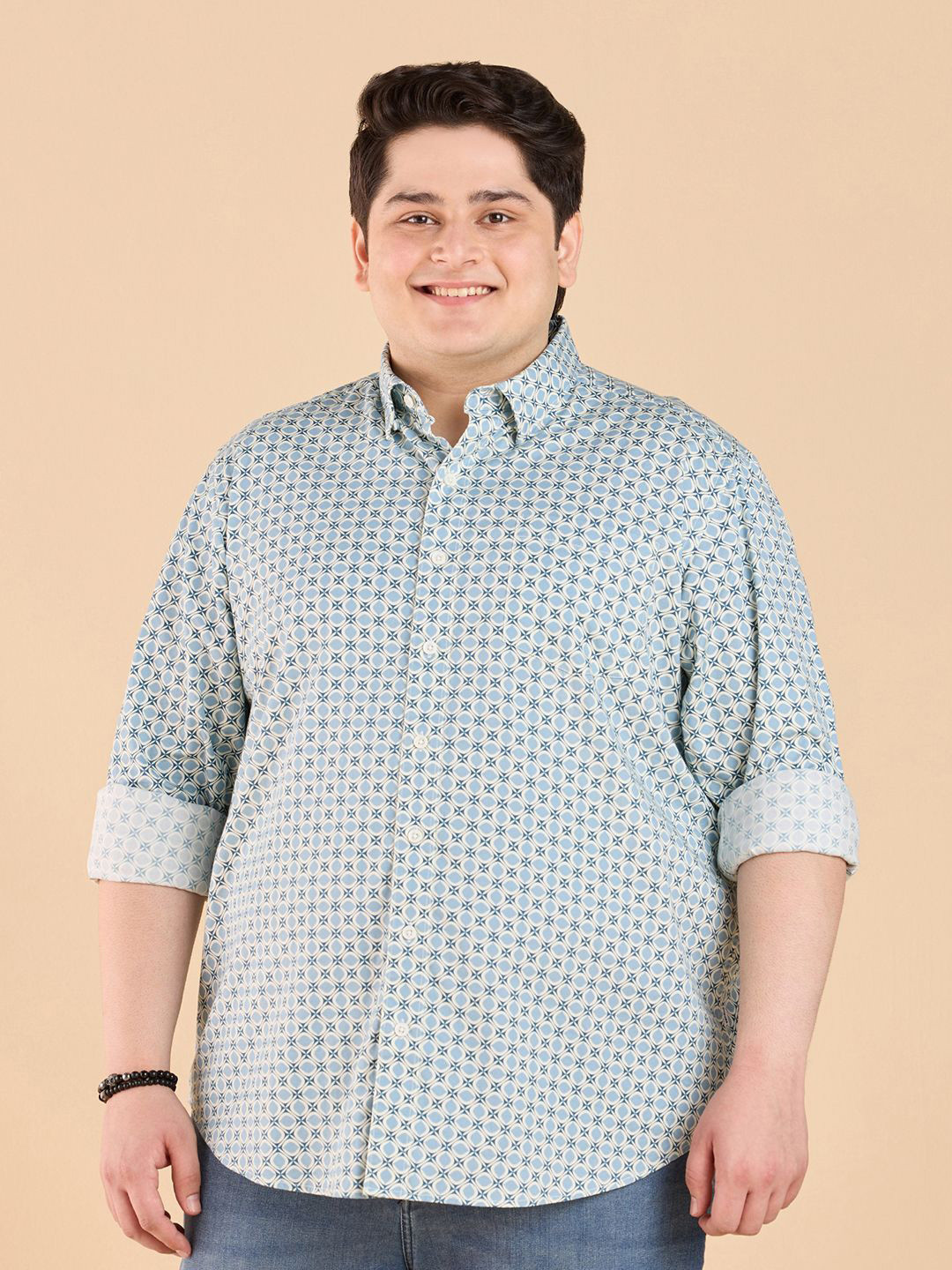 

Big Hello - The Plus Life Men Standard Geometric Printed Regular Fit Casual Shirt, Blue