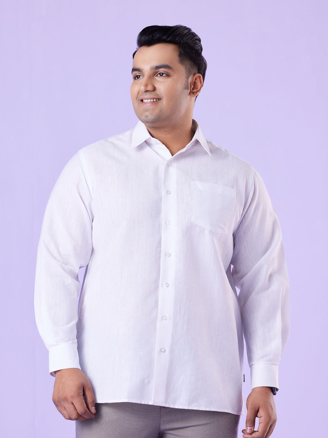 

BIG HELLO Pluse Size Men Solid Standard Regular Fit Shirt, White