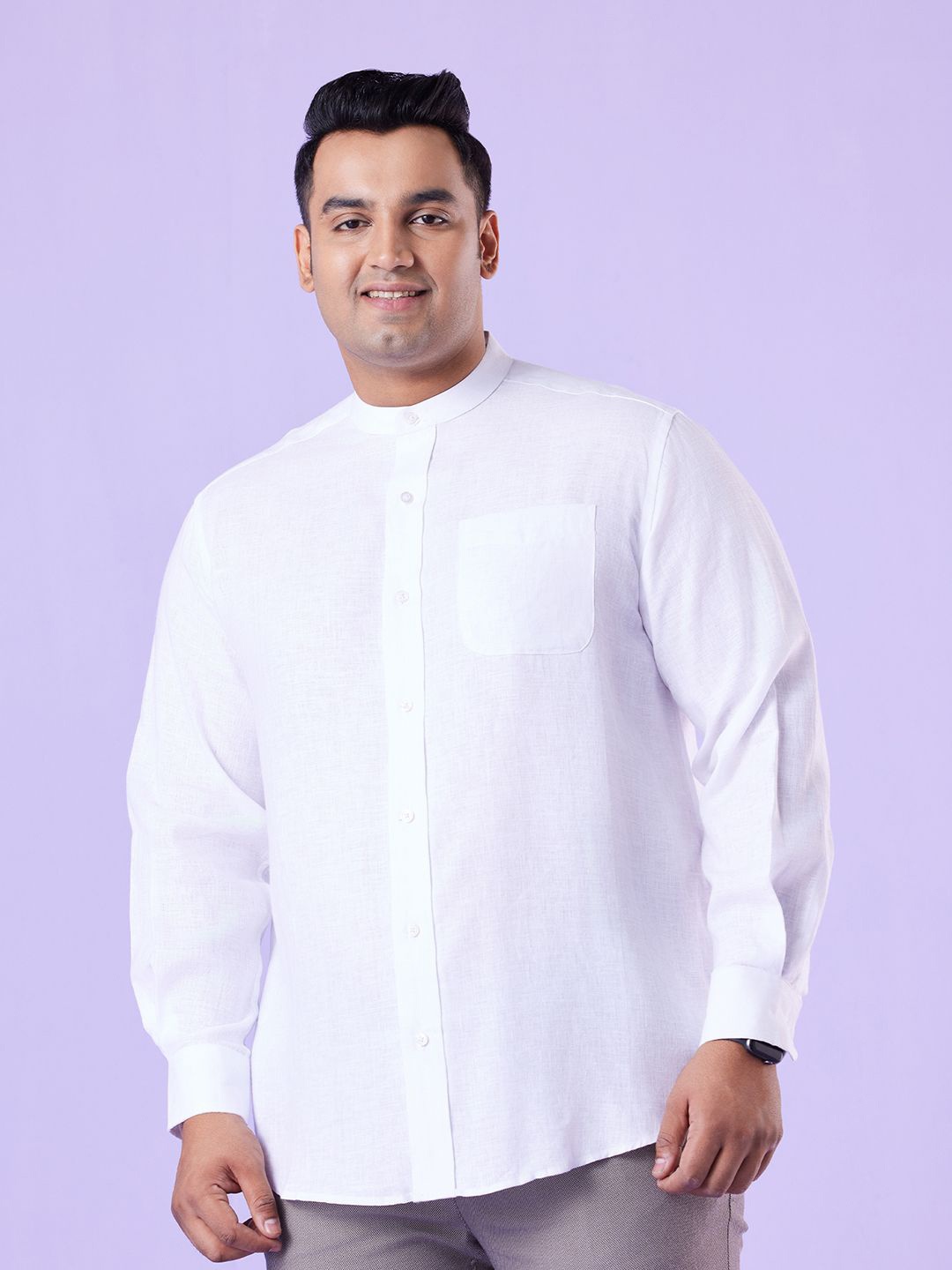 

BIG HELLO Men Standard Solid Linen Plus Size Casual Shirt, White