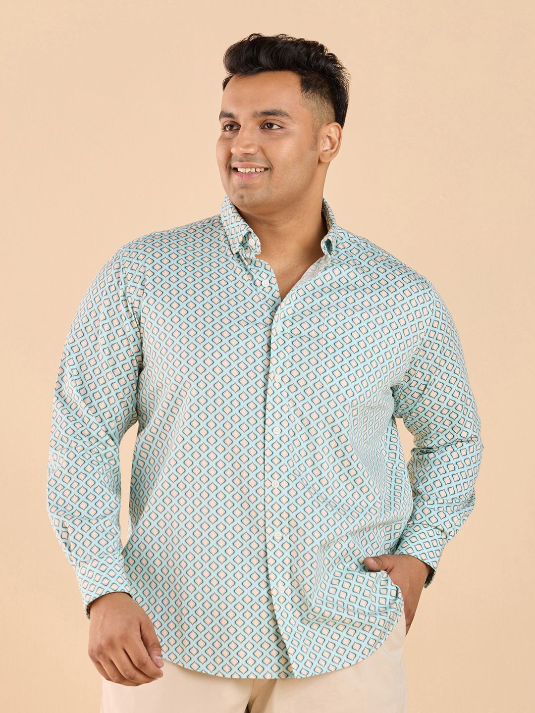 

Big Hello - The Plus Life Men Standard Geometric Printed Regular Fit Casual Shirt, Blue