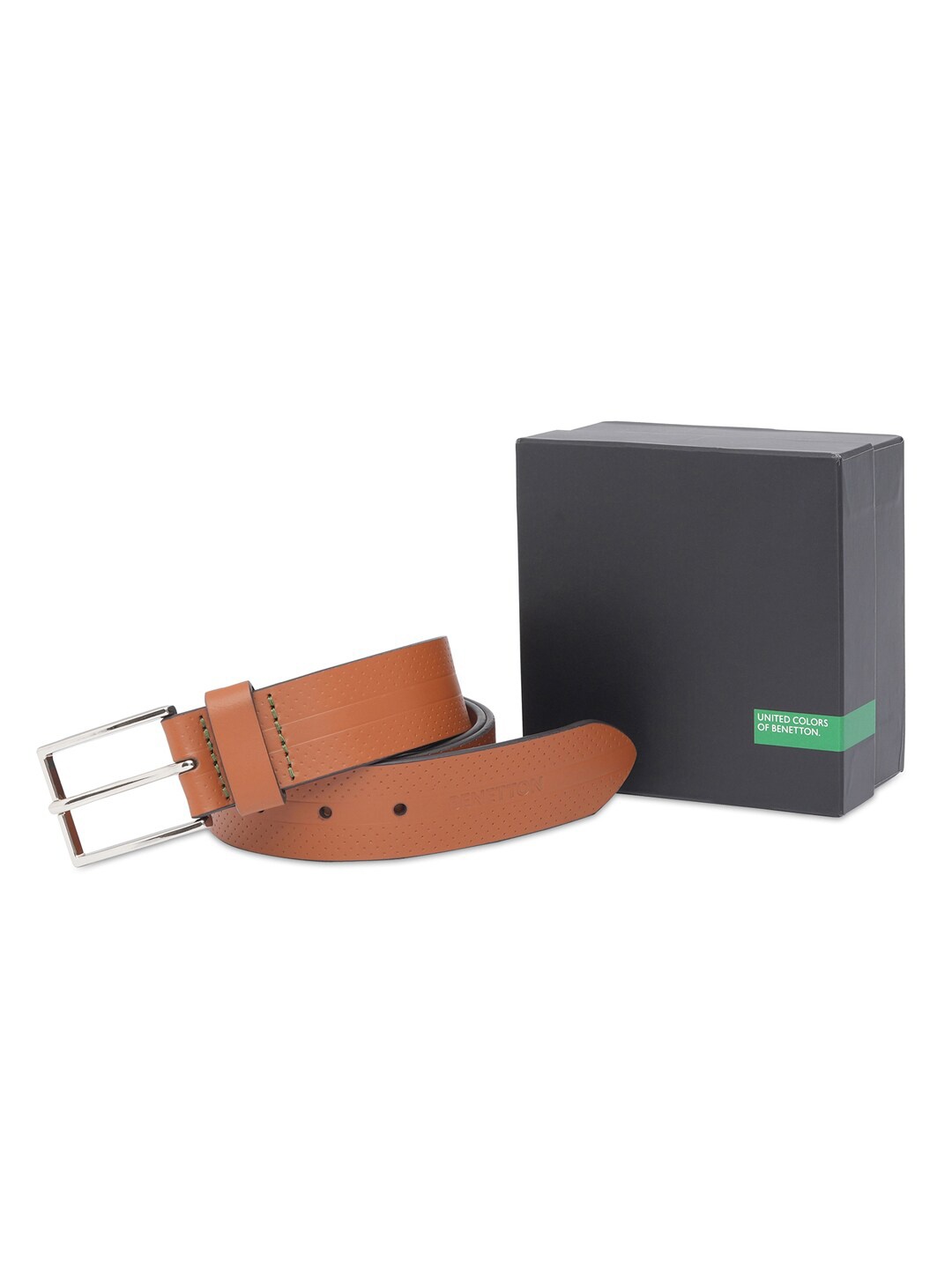 

United Colors of Benetton Men Textured Leather Formal Belt, Tan