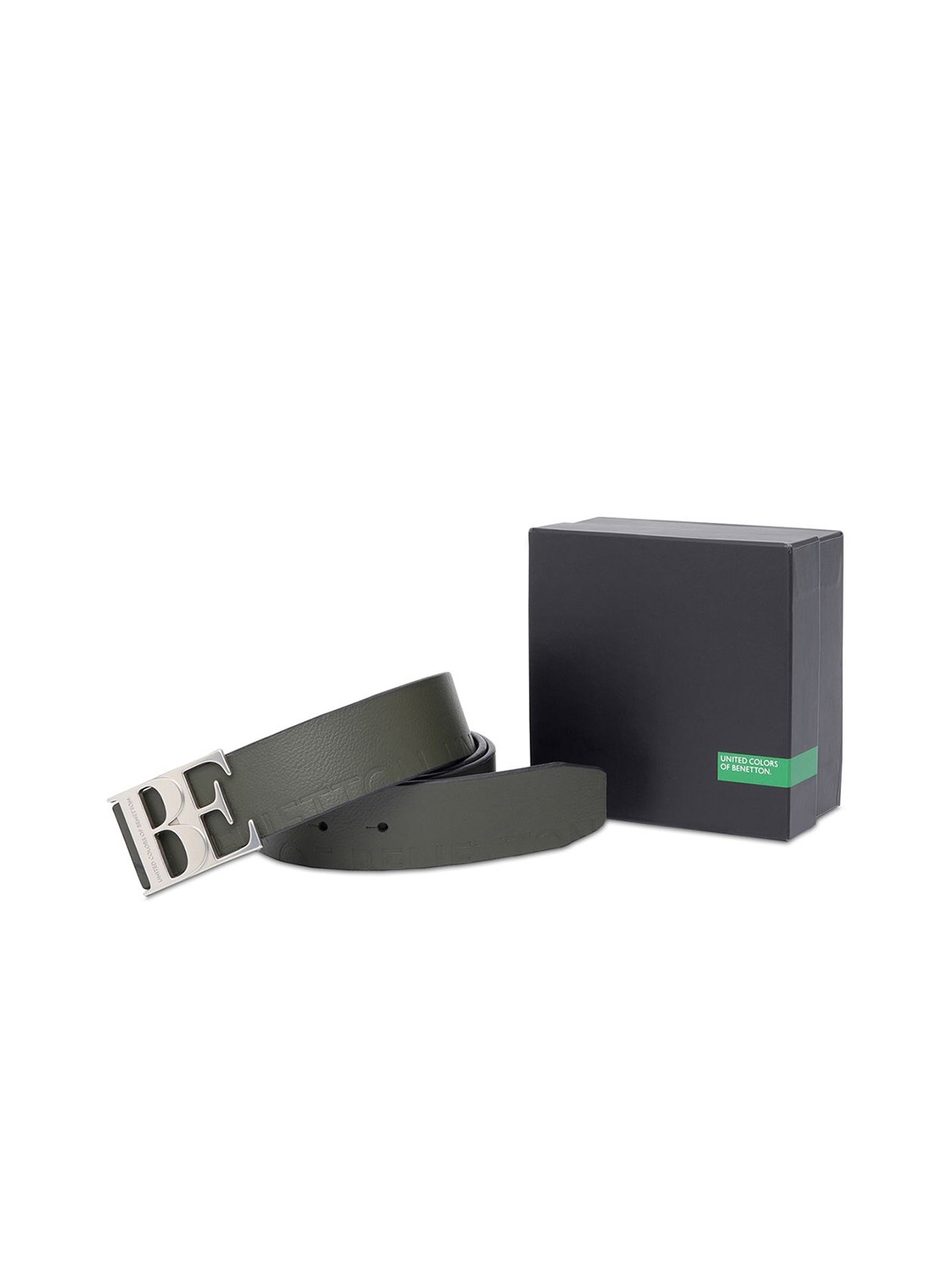 

United Colors of Benetton Men Leather Reversible Belt, Olive