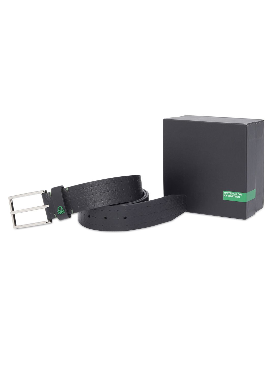 

United Colors of Benetton Men Checked Leather Belt, Black