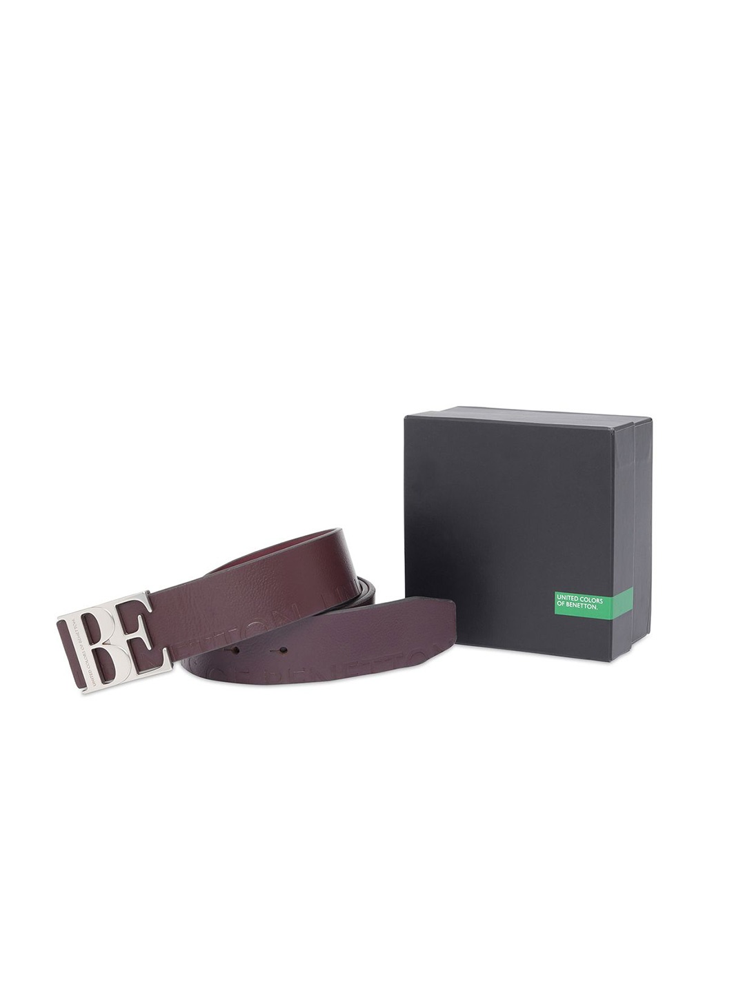 

United Colors of Benetton Men Solid Leather Reversible Belt, Maroon