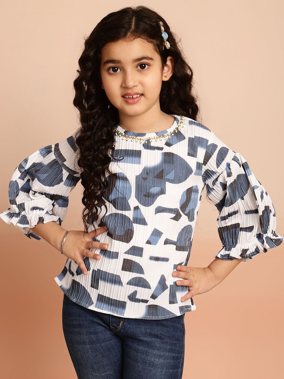 

BAESD Abstract Printed Round Neck Top, Blue
