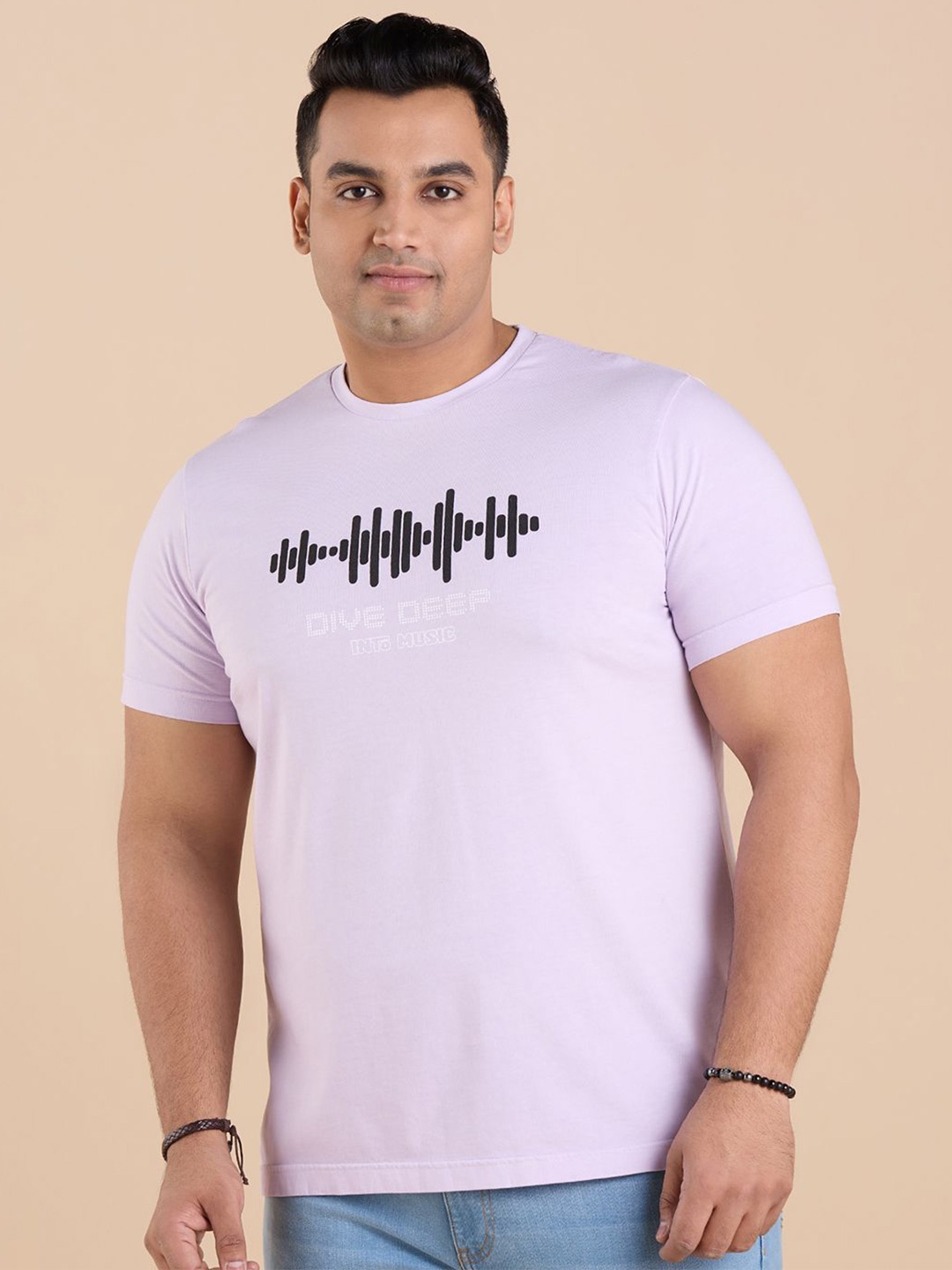 

Big Hello - The Plus Life Men Round Neck Printed Cotton T-shirt, Purple