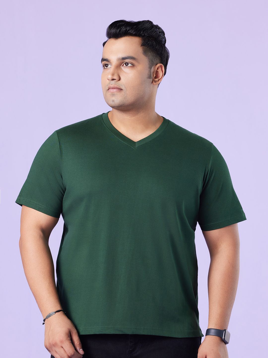 

Big Hello - The Plus Life Men V-Neck Solid Cotton Plus Size Pure Cotton T-shirt, Black