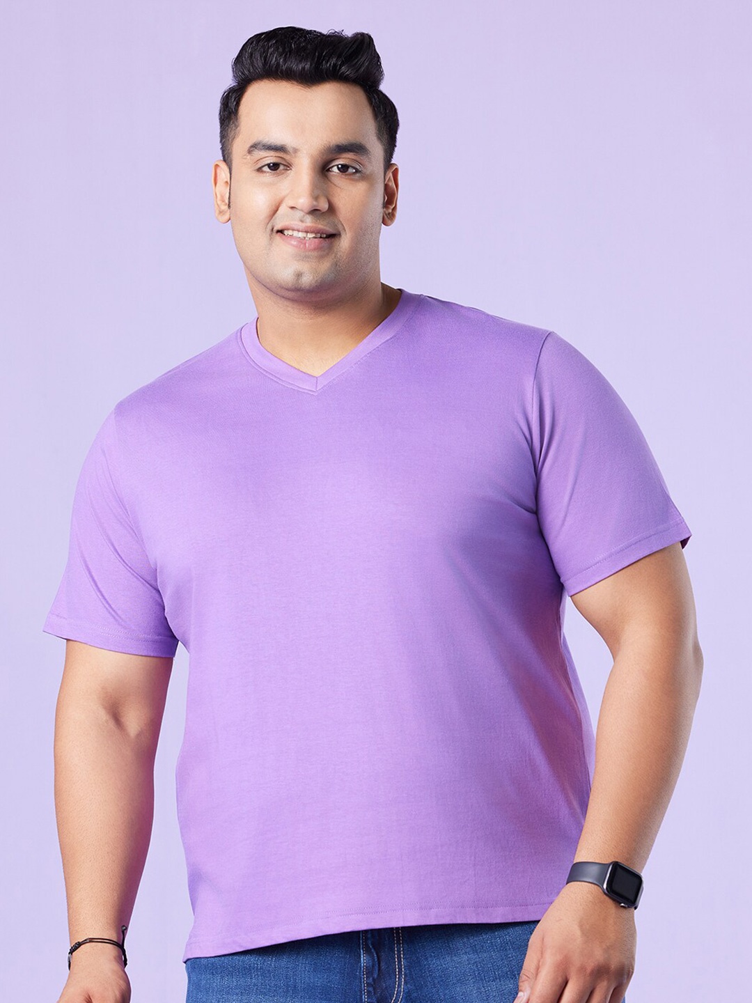 

Big Hello - The Plus Life Men V-Neck Solid Cotton T-shirt, Purple