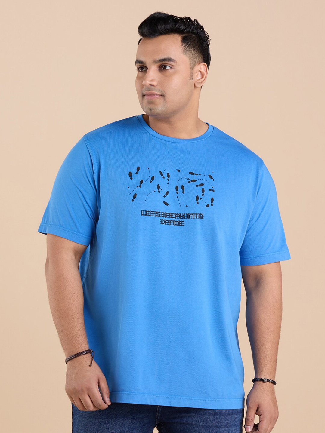 

Big Hello - The Plus Life Men Round Neck Typography Printed Cotton T-shirt, Blue