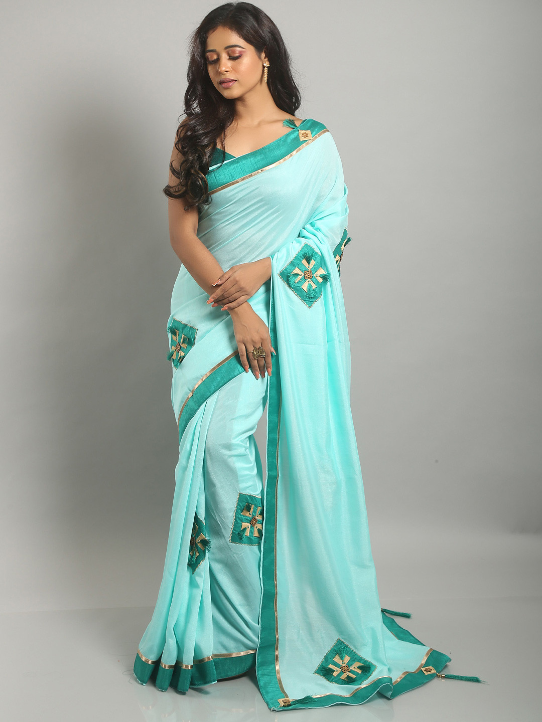 

Urbane Essence Patchwork Pure Silk Saree, Blue