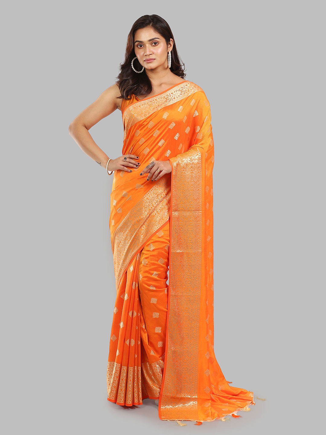 

Urbane Essence Ethnic Motifs Zari Pure Silk Saree, Orange