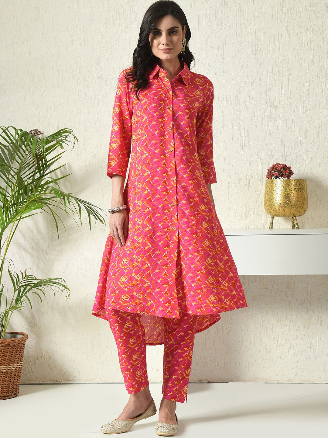 

BAESD Printed Shirt Collar Tunic & Trouser Co-Ords, Pink