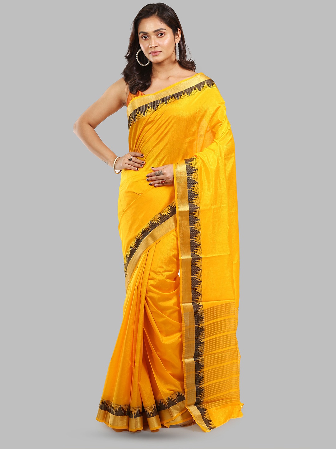 

Urbane Essence Zari Pure Silk Saree, Yellow