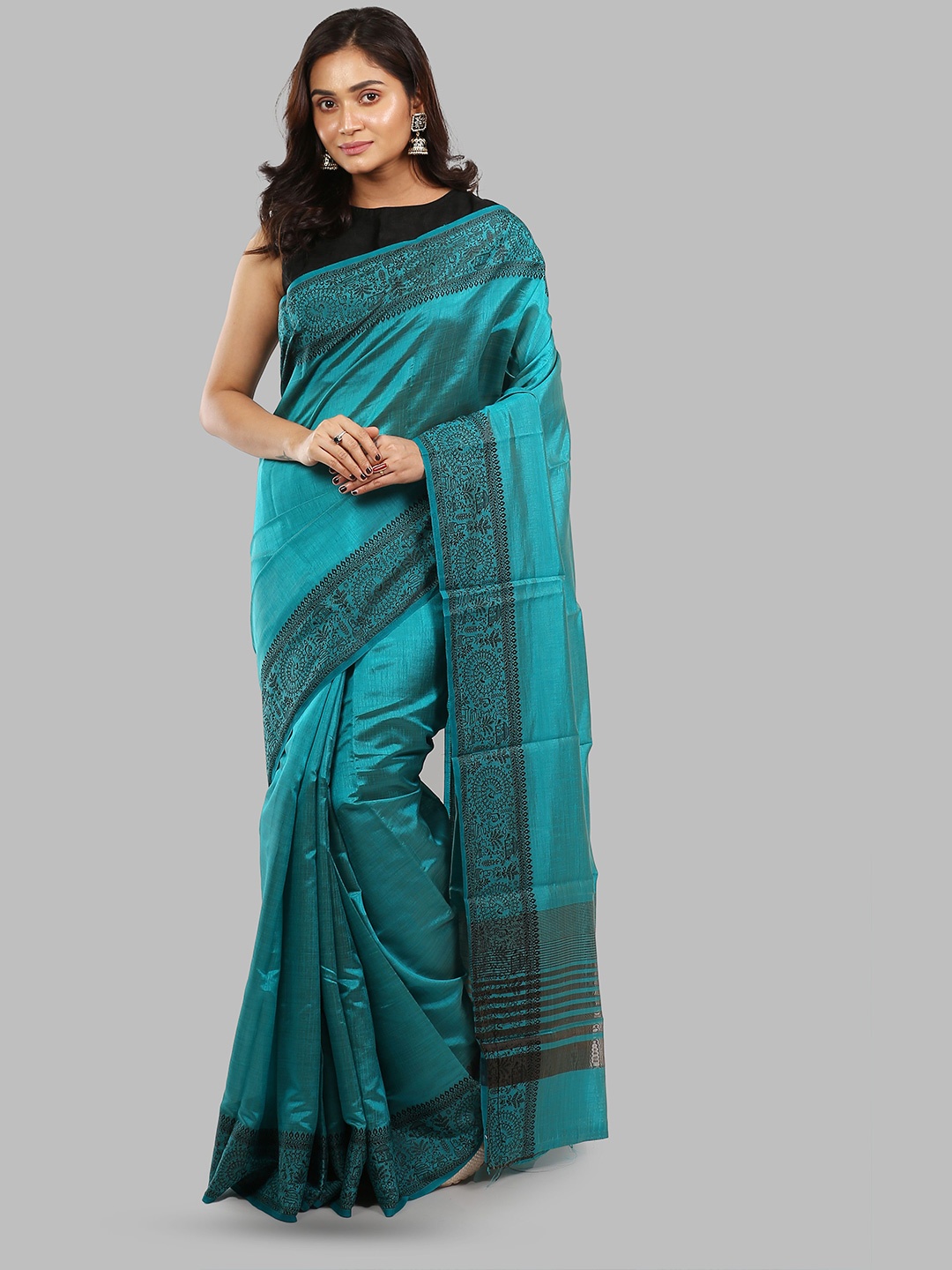 

Urbane Essence Pure Silk Saree, Turquoise blue