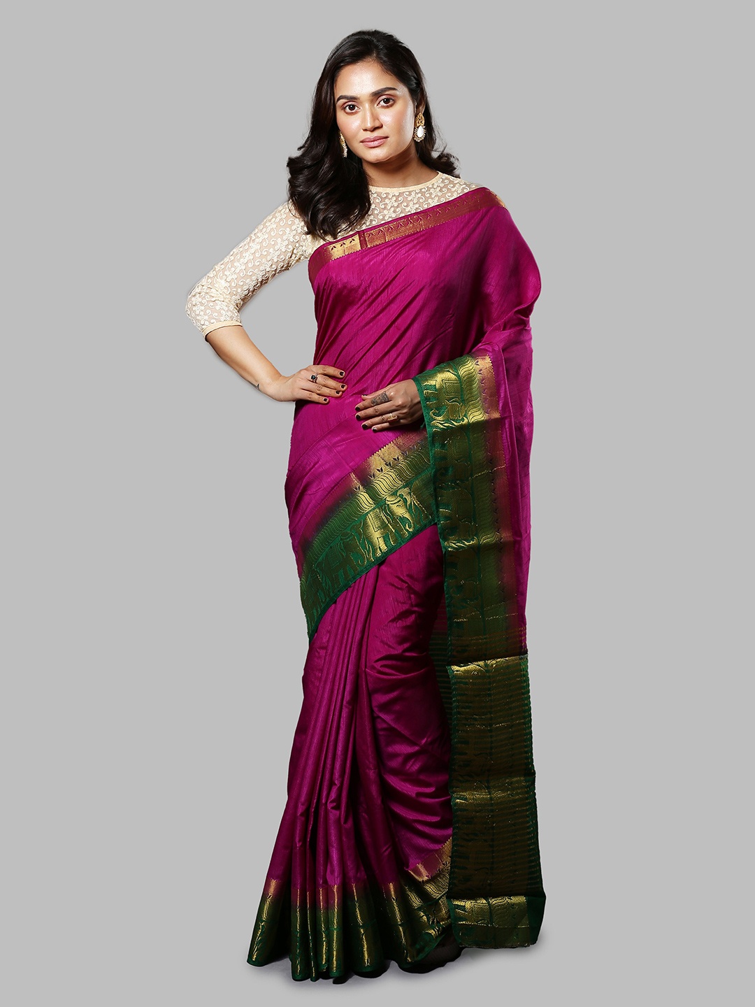 

Urbane Essence Zari Pure Silk Saree, Pink
