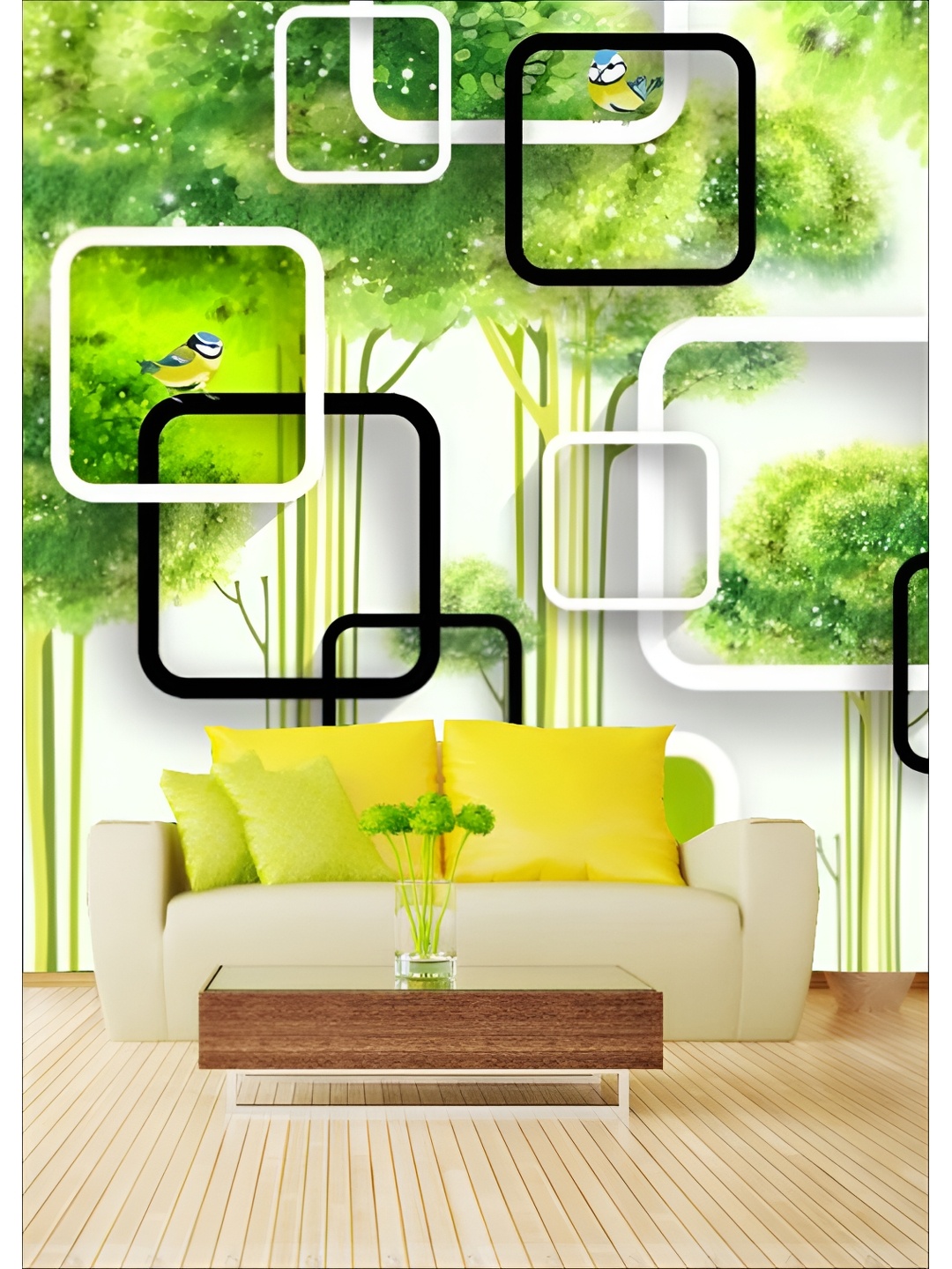 

Aura Green & White Printed Self-Adhesive 3D Wallpaper