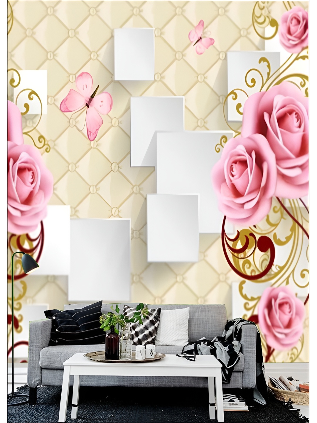 

Aura Beige & White Printed Self-Adhesive 3D Wallpaper