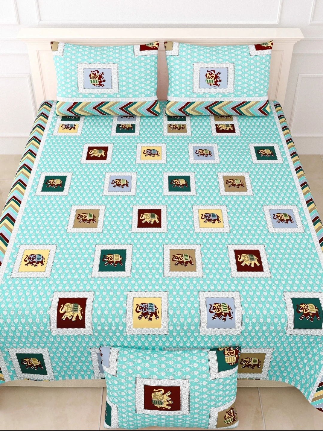 

LIVING ROOTS Double King Size Jaipur Block Print Cotton Double Bedsheet & 2 Pillow Covers, Blue