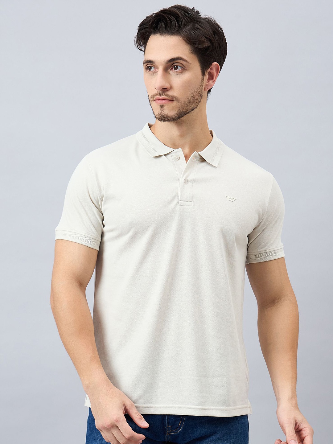 

REPRISE Men Solid Polo Collar T-shirt, Off white