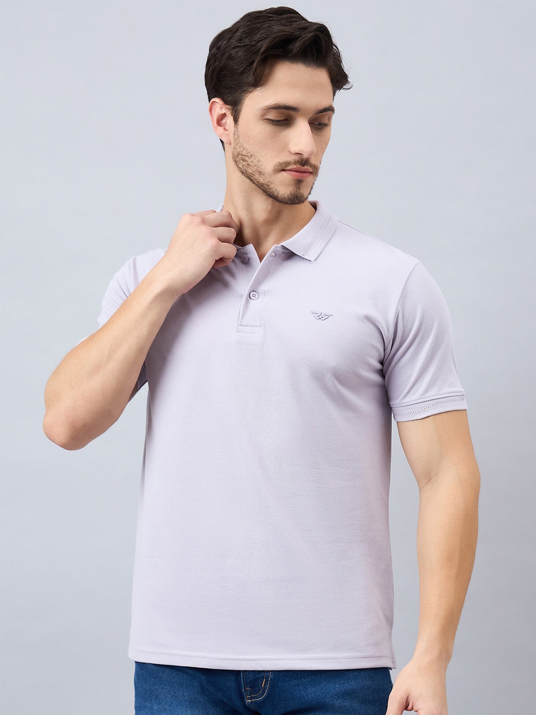 

REPRISE Men Solid Polo Collar T-shirt, Lavender