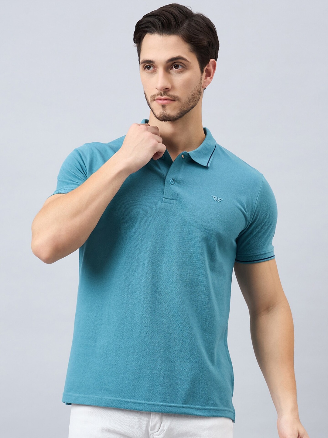 

REPRISE Men Solid Polo Collar T-shirt, Teal