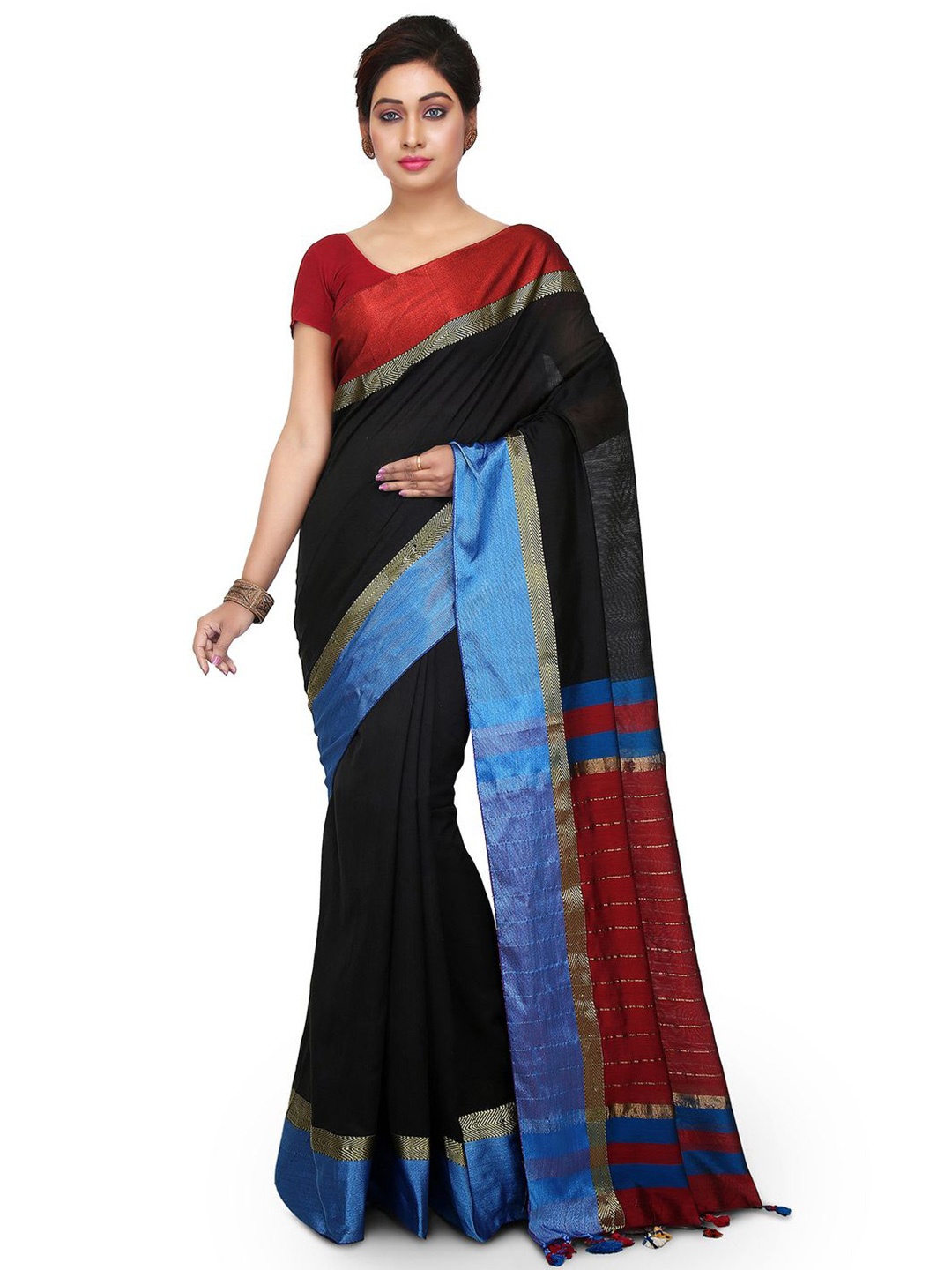 

Crochetin Zari Maheshwari Saree, Black