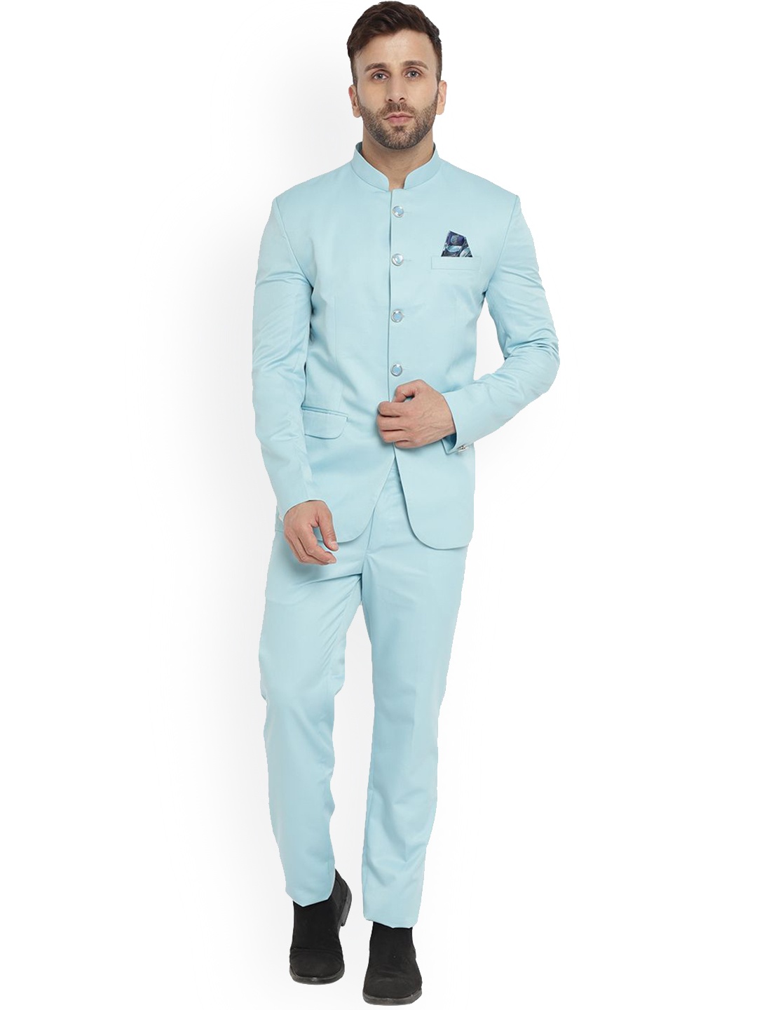 

REFULGENT Men Bandhgala Two-Piece Party Suit, Blue