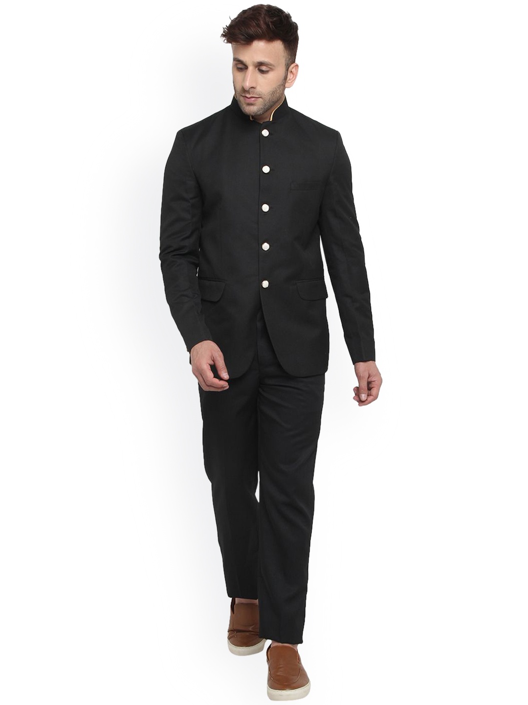 

REFULGENT Men Bandhgala Two-Piece Party Suit, Black