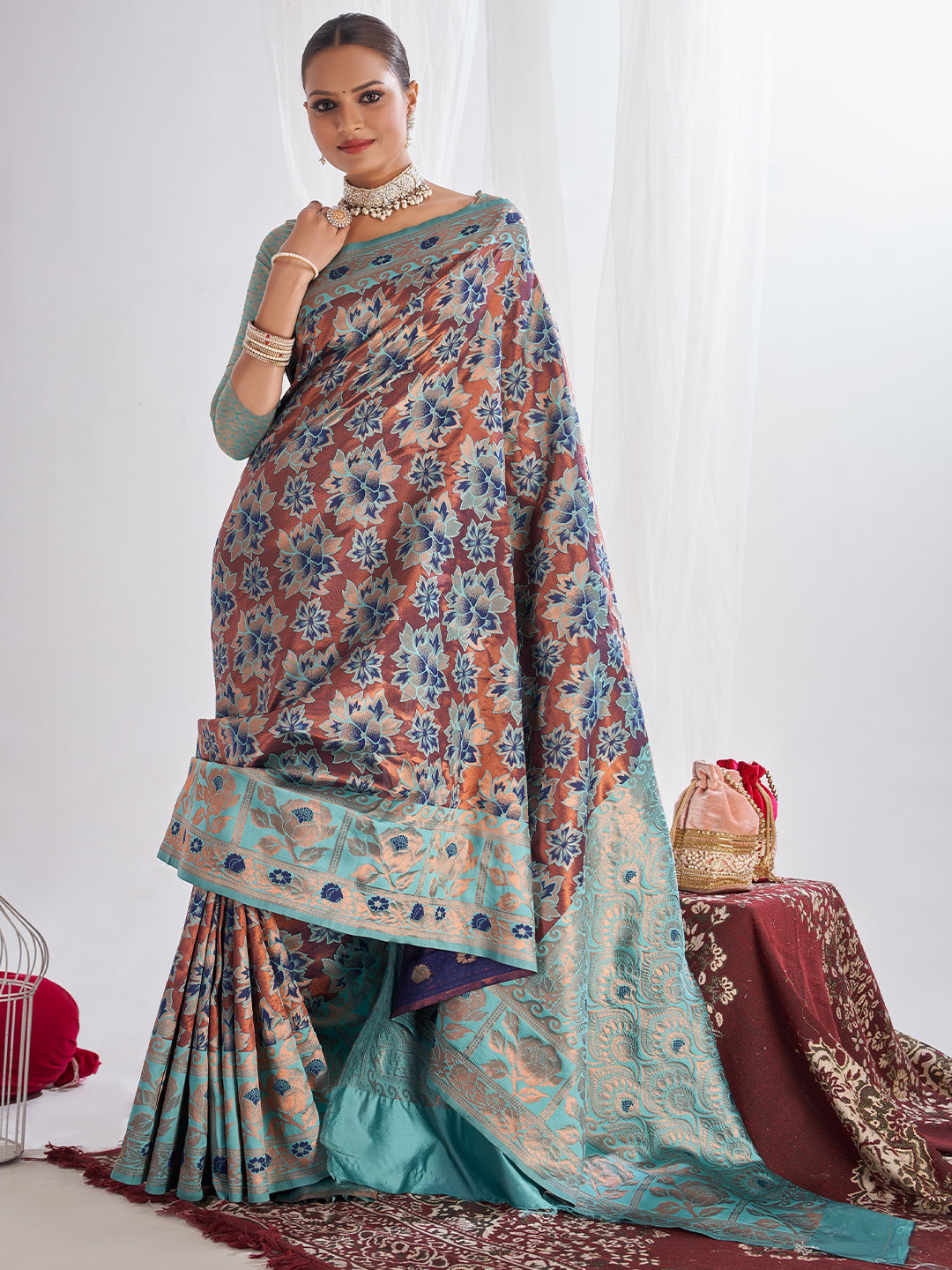 

Areca Designer Woven Design Zari Banarasi Saree, Brown