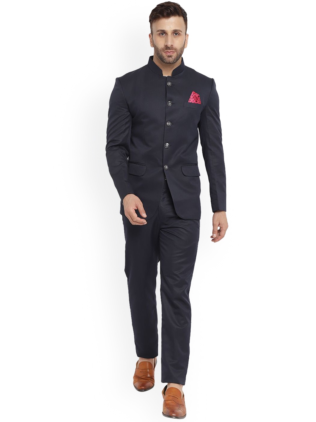 

REFULGENT Men Bandhgala Two-Piece Party Suit, Blue