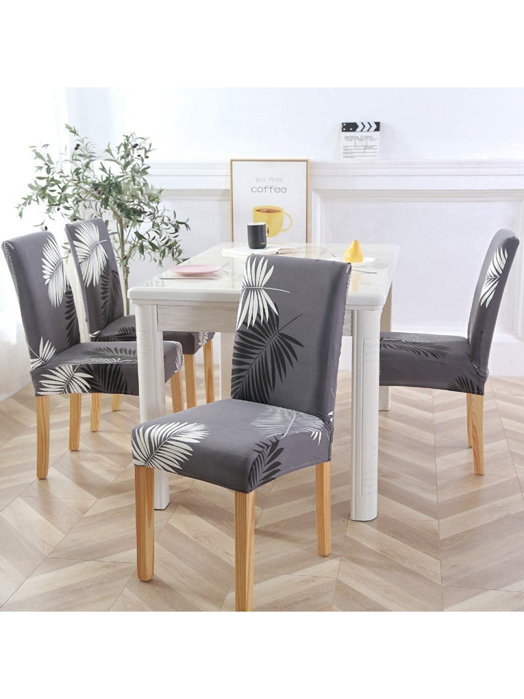 

hargunz Pack Of 4 Grey Printed Stretchable Chair Covers