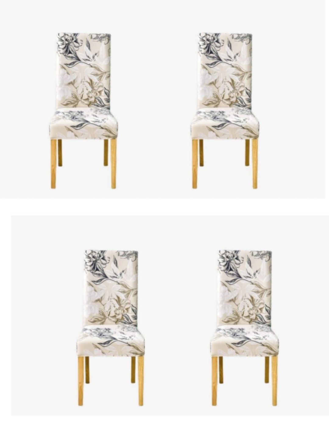 

hargunz Pack Of 4 Cream-Colored & Black Printed Suitable Chair Covers