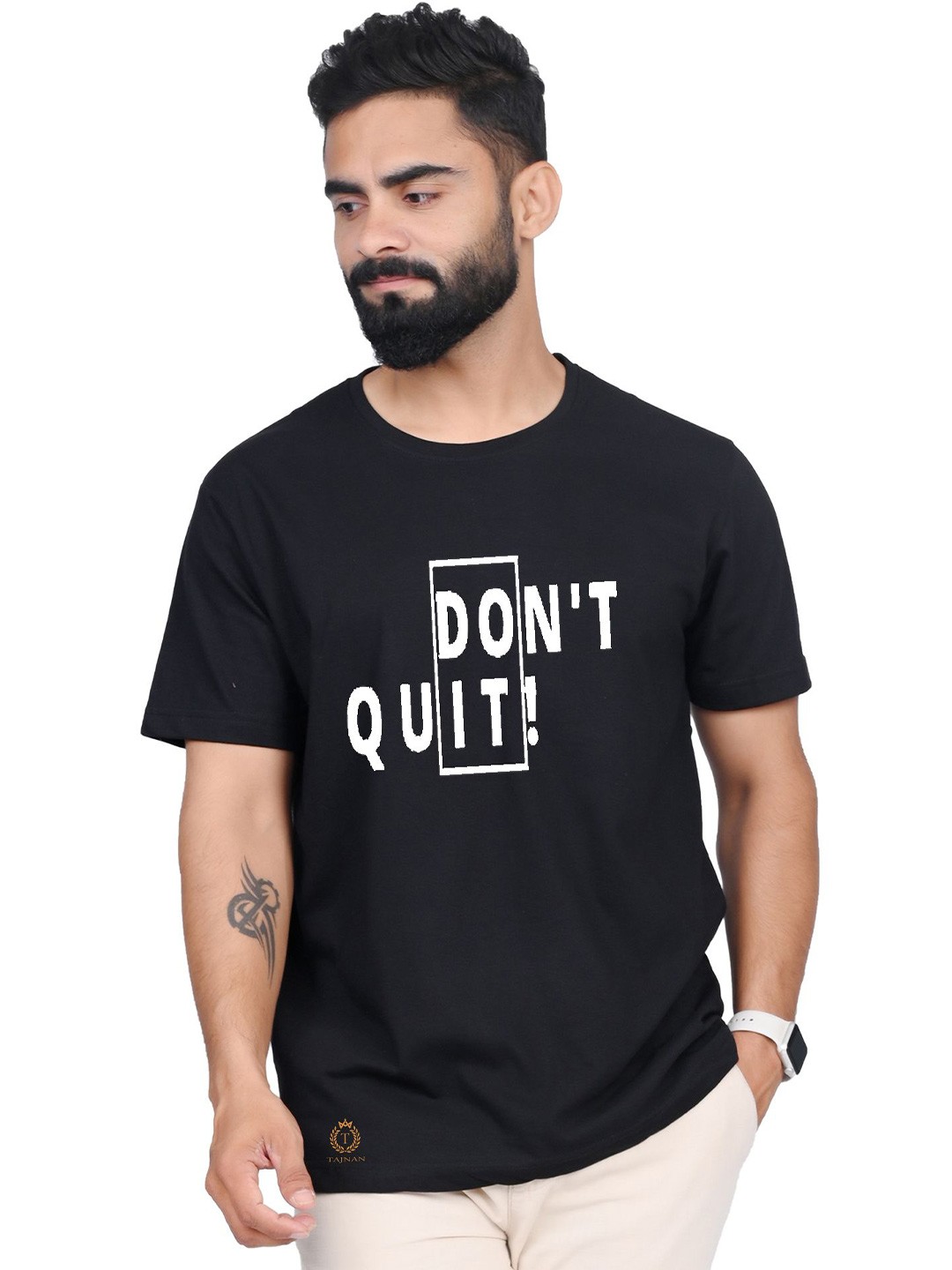 

TAJNAN Men Typography Printed Round Neck T-shirt, Black